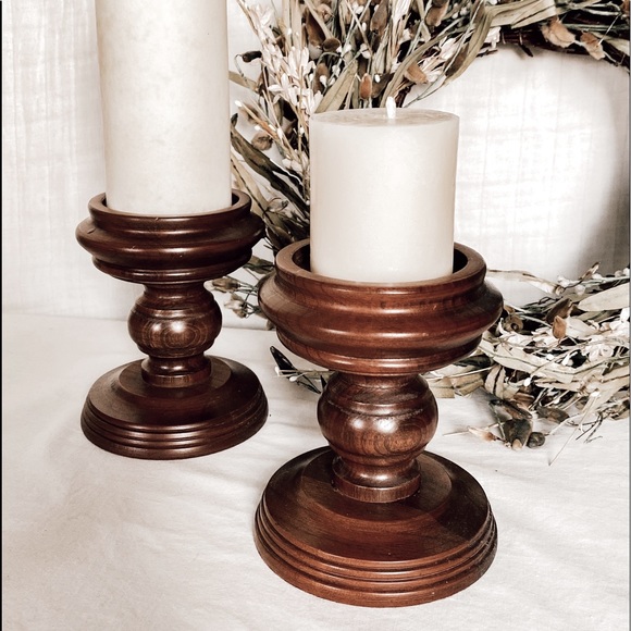 Set of 2 beautiful wood candle holders - Picture 2 of 7